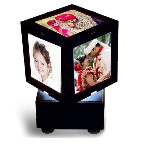 Customized LED MDF Photo Frame Rotating Night Lamp Personalized Photo Print Frame Birthday Gifts